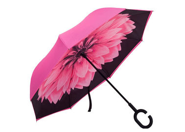 Guarda-chuva dado forma C clássico do guarda-chuva do punho das mulheres cor-de-rosa para o tempo do brilho da chuva
