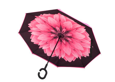 Guarda-chuva dado forma C clássico do guarda-chuva do punho das mulheres cor-de-rosa para o tempo do brilho da chuva