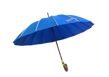 Guarda-chuva azul do golfe J da forma resistente do vento, punho de madeira do guarda-chuva de Raines