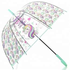 Guarda-chuva transparente do unicórnio do estilo da abóbada do presente, guarda-chuva plástico claro da bolha