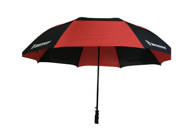 Punho plástico do aperto resistente Windproof dobro vermelho preto do vento dos guarda-chuvas do golfe do dossel