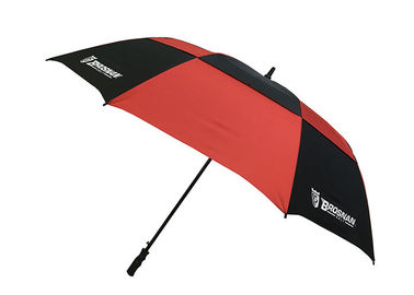 Punho plástico do aperto resistente Windproof dobro vermelho preto do vento dos guarda-chuvas do golfe do dossel