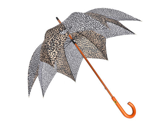 Guarda-chuva de madeira da mudança da cor da cópia do leopardo do punho de J para mulheres