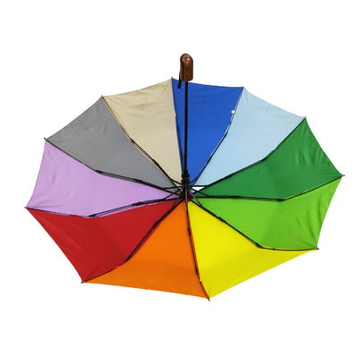 Senhoras do estojo compacto do poliéster 190T da cor do arco-íris de BSCI que dobram guarda-chuvas para o curso