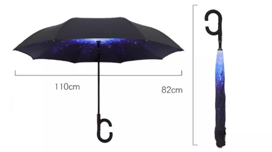 O punho da forma de C inverteu a dupla camada feita sob encomenda do teste padrão do guarda-chuva reverso com Logo Prints