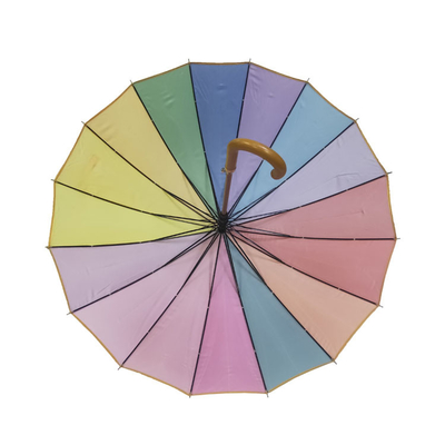Punho de madeira do eixo de madeira do guarda-chuva do arco-íris de 16 cores