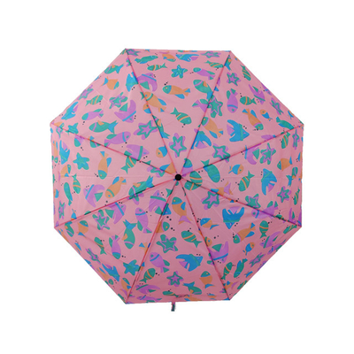 Manual Aberto 3 guarda-chuva dobrável à prova d'água cor rosa