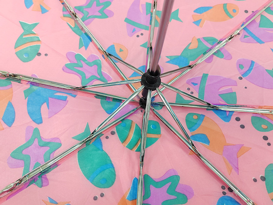 Manual Aberto 3 guarda-chuva dobrável à prova d'água cor rosa