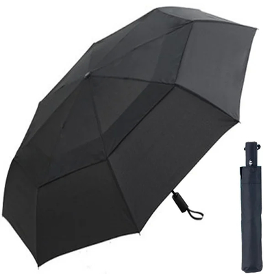 Um guarda-chuva de golfe redondo e à prova de vento em preto