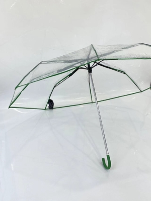 Minimalista Manual Aberto, Manopla de Couro Três Dobras Um guarda-chuva transparente de 21 polegadas fácil de transportar