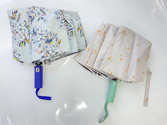 UPF 50 Auto Abrir / Fechar Pongee UV guarda-chuva de praia 23 polegadas 12 costelas resistente ao vento