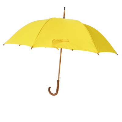 Um guarda-chuva de 23 polegadas de alta qualidade, à prova de vento, com um eixo de madeira e fibra de vidro.