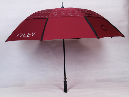 Dual camada de guarda-chuva de golfe auto-aberta com pólo de fibra de vidro preto Matt e pega de borracha