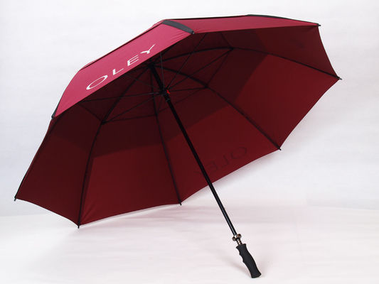 Dual camada de guarda-chuva de golfe auto-aberta com pólo de fibra de vidro preto Matt e pega de borracha