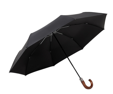8 costelas Fibra de vidro automática 3 dobras guarda-chuva com alça de madeira