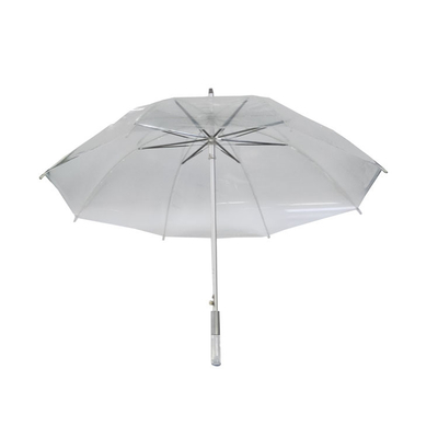 Um guarda-chuva transparente para chuva, costelas de fibra de vidro e design personalizado, de 23 polegadas com eixo de alumínio.
