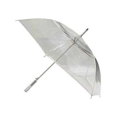 Um guarda-chuva transparente para chuva, costelas de fibra de vidro e design personalizado, de 23 polegadas com eixo de alumínio.