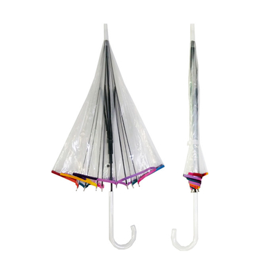 Um guarda-chuva de chuva em forma de cúpula transparente de PVC com costelas de fibra de vidro de 23 polegadas