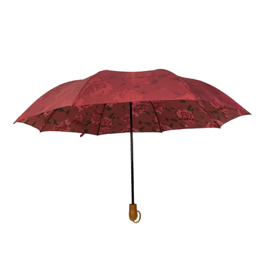 8 costelas 2 guarda-chuva automática dobrável com alça de madeira e pano de ponche de flores
