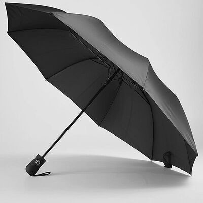 Grande guarda-chuva automática de viagem com 105cm de diâmetro aberto, costelas de fibra de vidro e bordas refletoras