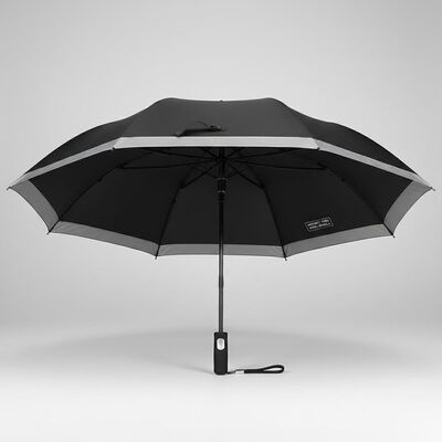 Grande guarda-chuva automática de viagem com 105cm de diâmetro aberto, costelas de fibra de vidro e bordas refletoras