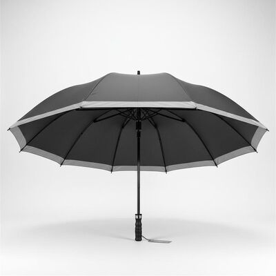 Grande guarda-chuva automática de viagem com 105cm de diâmetro aberto, costelas de fibra de vidro e bordas refletoras