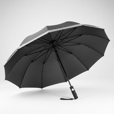 Grande guarda-chuva automática de viagem com 105cm de diâmetro aberto, costelas de fibra de vidro e bordas refletoras