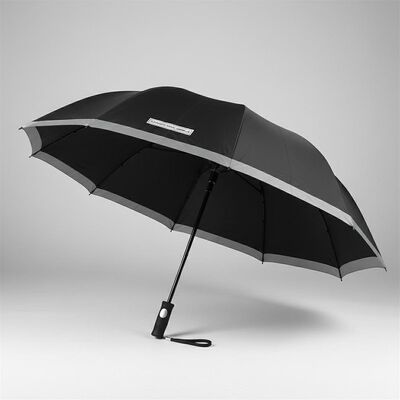 Grande guarda-chuva automática de viagem com 105cm de diâmetro aberto, costelas de fibra de vidro e bordas refletoras