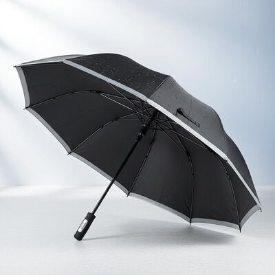Grande guarda-chuva automática de viagem com 105cm de diâmetro aberto, costelas de fibra de vidro e bordas refletoras