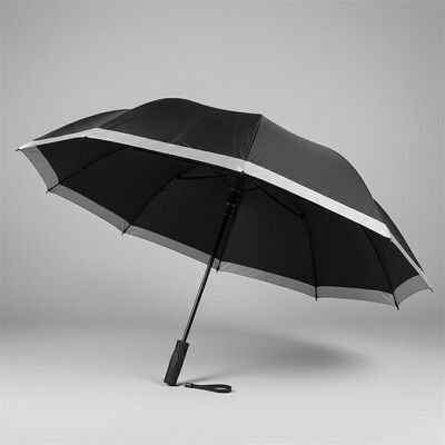 Grande guarda-chuva automática de viagem com 105cm de diâmetro aberto, costelas de fibra de vidro e bordas refletoras