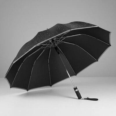 Grande guarda-chuva automática de viagem com 105cm de diâmetro aberto, costelas de fibra de vidro e bordas refletoras