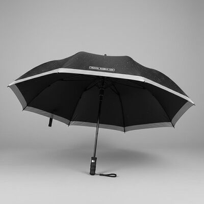 Grande guarda-chuva automática de viagem com 105cm de diâmetro aberto, costelas de fibra de vidro e bordas refletoras