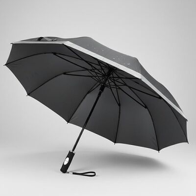 Grande guarda-chuva automática de viagem com 105cm de diâmetro aberto, costelas de fibra de vidro e bordas refletoras