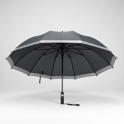 Grande guarda-chuva automática de viagem com 105cm de diâmetro aberto, costelas de fibra de vidro e bordas refletoras