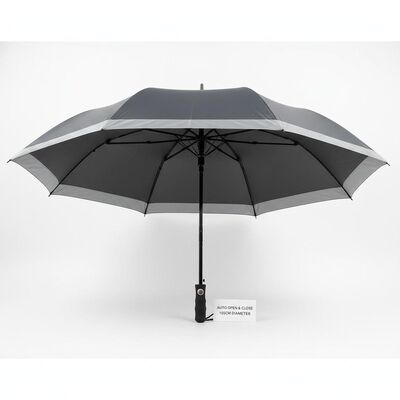 Grande guarda-chuva automática de viagem com 105cm de diâmetro aberto, costelas de fibra de vidro e bordas refletoras