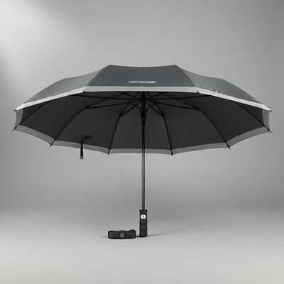 Grande guarda-chuva automática de viagem com 105cm de diâmetro aberto, costelas de fibra de vidro e bordas refletoras