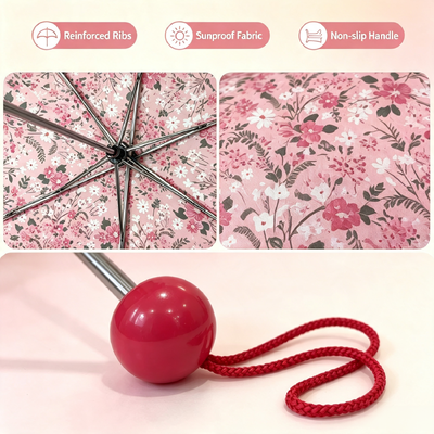 Customize Pink Portable Woman Floral Manual Three Folding Umbrella Travel Daily