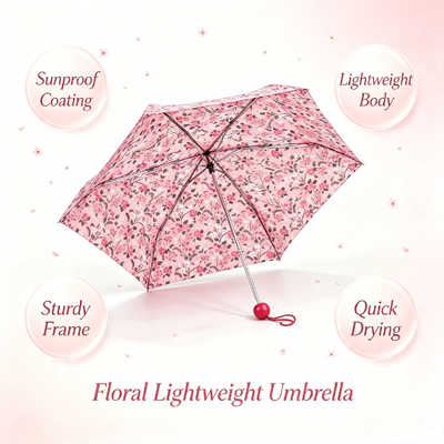 Customize Pink Portable Woman Floral Manual Three Folding Umbrella Travel Daily