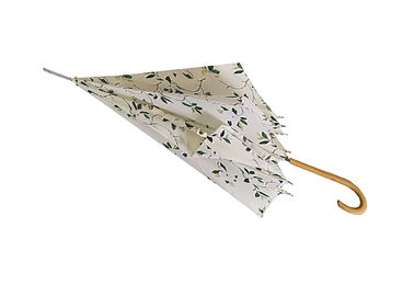 Guarda-chuva de madeira impresso pequeno da vara do osso reto, guarda-chuva automático das senhoras