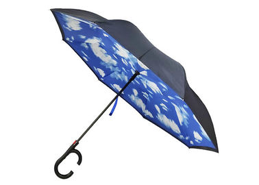 8 o guarda-chuva invertido Windproof do Pongee 190T do painel para a fibra de vidro do punho do carro marca o quadro