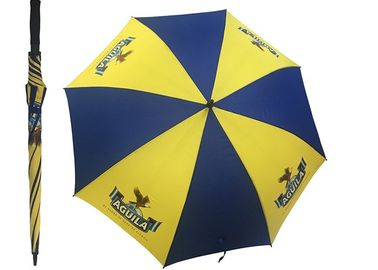 Guarda-chuvas relativos à promoção amarelos azuis do golfe do quadro da fibra de vidro com o punho da espuma de EVA