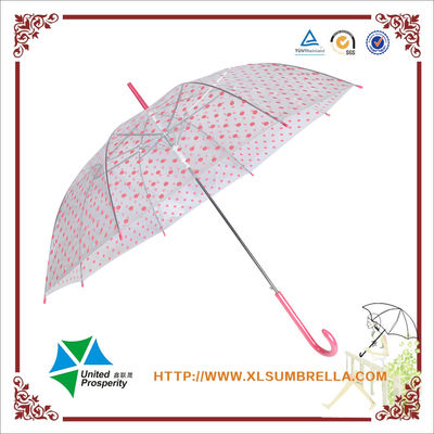 Guarda-chuva transparente da chuva do ponto de entrada do ponto do rosa do punho de J para crianças