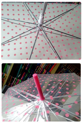Guarda-chuva transparente da chuva do ponto de entrada do ponto do rosa do punho de J para crianças