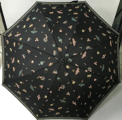 guarda-chuva de madeira aberto do eixo do manual do Pongee 190T com impressão a cores completa