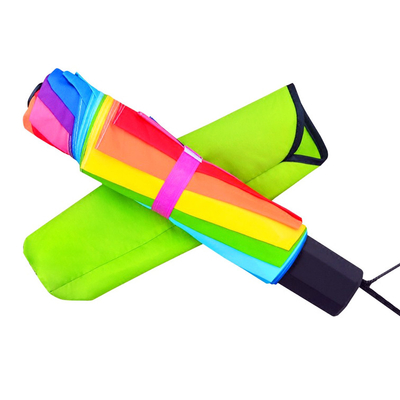 Guarda-chuva de dobramento personalizado BSCI da cor do arco-íris do poliéster 190T 3