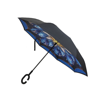Dupla camada invertida reversa do guarda-chuva do quadro feito sob encomenda da fibra de vidro com o punho da forma de C