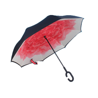 Dupla camada invertida reversa da dobradura do guarda-chuva C do punho livre das mãos Windproof
