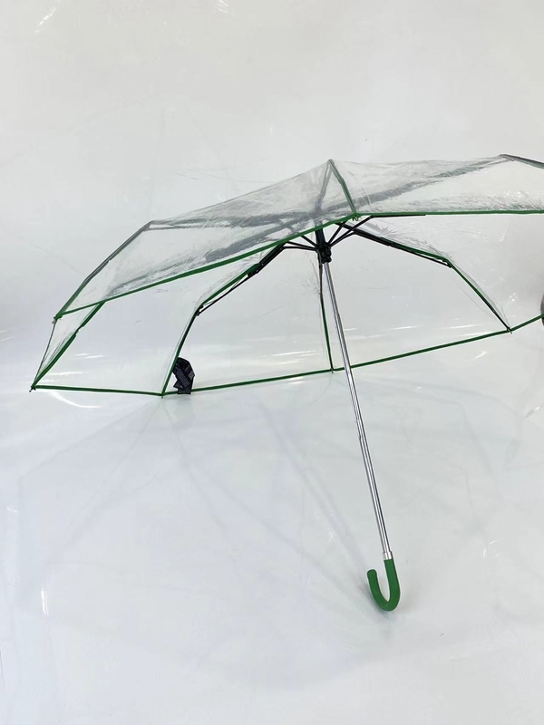 Minimalista Manual Aberto, Manopla de Couro Três Dobras Um guarda-chuva transparente de 21 polegadas fácil de transportar
