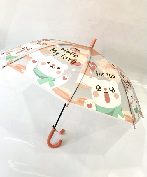 19 "8K Auto POE transparente desenho animado padrão de crianças guarda-chuva de ossos retos com apito