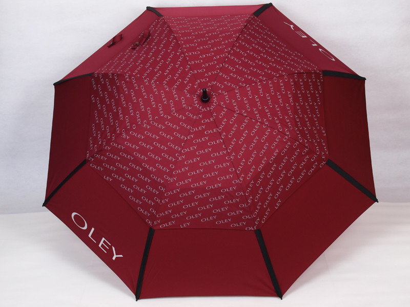Dual camada de guarda-chuva de golfe auto-aberta com pólo de fibra de vidro preto Matt e pega de borracha